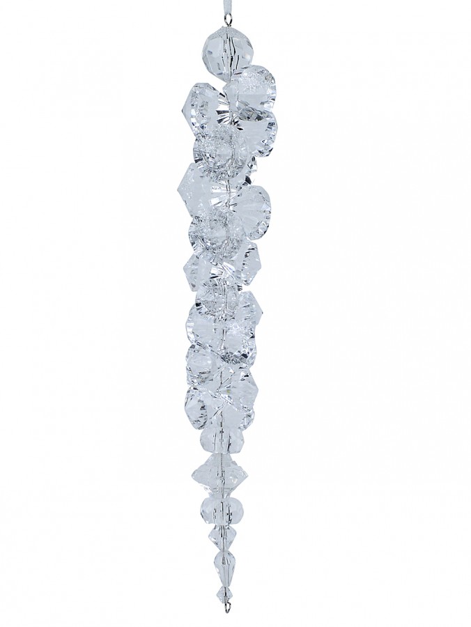 Diamond Simulant Cluster Icicle Decoration With Silver Glitter - 26cm