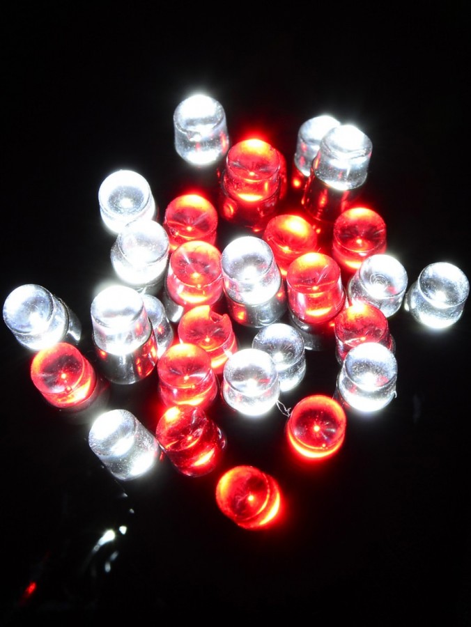 500 Red & Cool White LED Concave Bulb Christmas Fairy String Lights - 25m