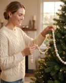 Cream Pearl & Natural Wood Radiant Beaded Garland | 1.8m