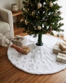 1m White Plush Faux Fur & Silver Sequin Snowflake Christmas Tree Skirt
