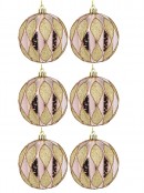 Light Pink Christmas Baubles With Gold Geometric Textured Pattern - 6 x 60m