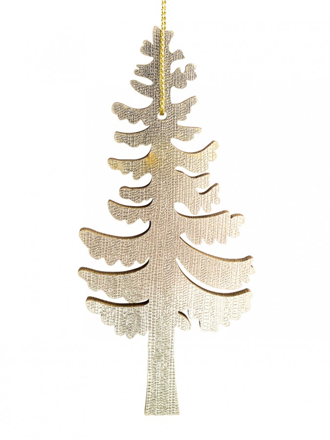 Champagne Natural Wood 2D Fir Christmas Tree Hanging Decoration - 12cm