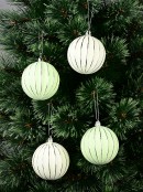 4x Mint & Cream Ribbed Silver Pinstripe Whimsical Signature Baubles | 80mm