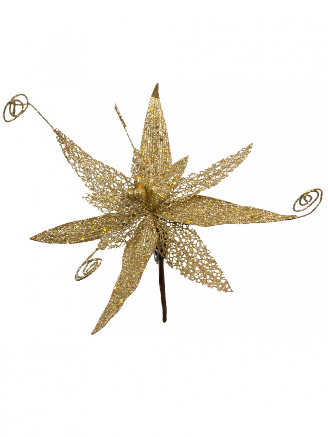 Gold Sequin & Filigree Flower Decorative Pick - 27cm