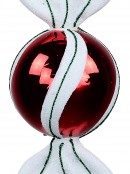 Red & White Wrapped Ball Lolly Christmas Bauble With Green Line Stripes - 18cm