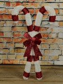 85cm Candy Canes & Bow Tinsel Mesh With Warm White LED Light Display