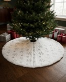 1m White Plush Faux Fur & Silver Sequin Snowflake Christmas Tree Skirt