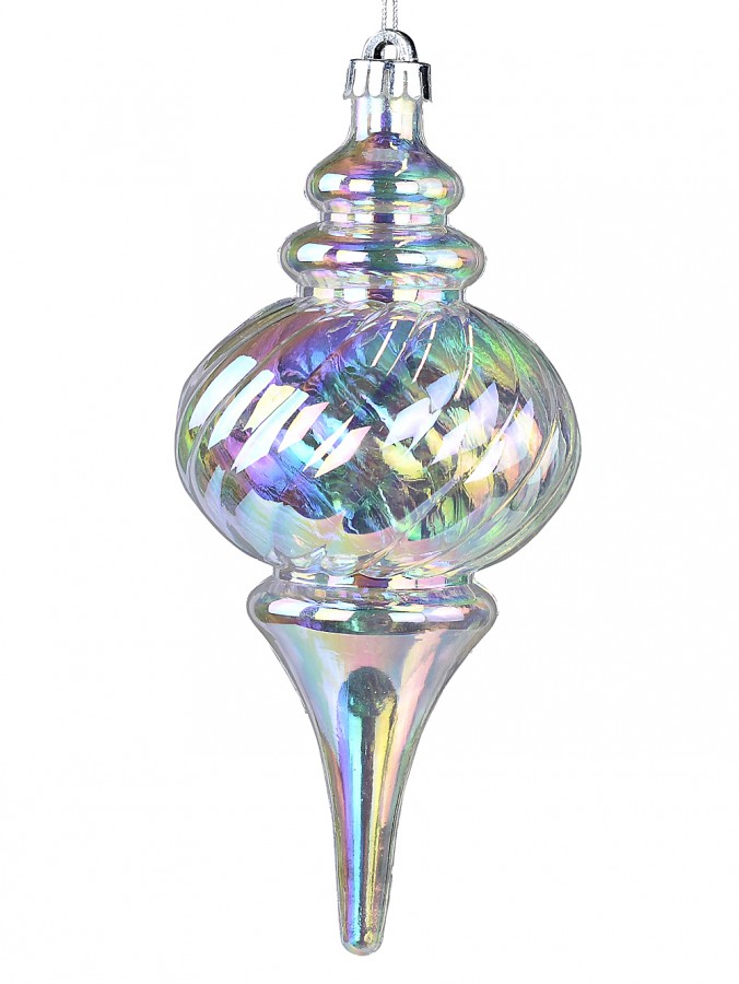 26cm Clear Iridescent Christmas Ball Finial Hanging Ornament