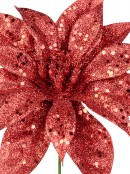 Red Glittered Poinsettia Decorative Christmas Flower Pick - 19cm
