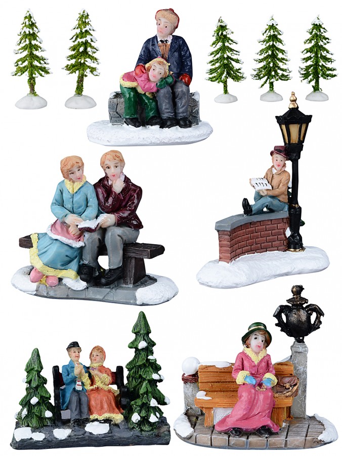 Enjoying The Winter Park Days Of Yore Scene Christmas Figurines - 10 Piece Set