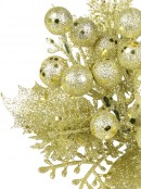 Champagne  Glittered Berry With Twigs & Leaves Christmas Floral Pick - 20cm