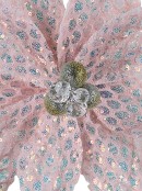 36cm Light Pink Honeycomb Mesh & Sequin Poinsettia Christmas Tree Clip Pick
