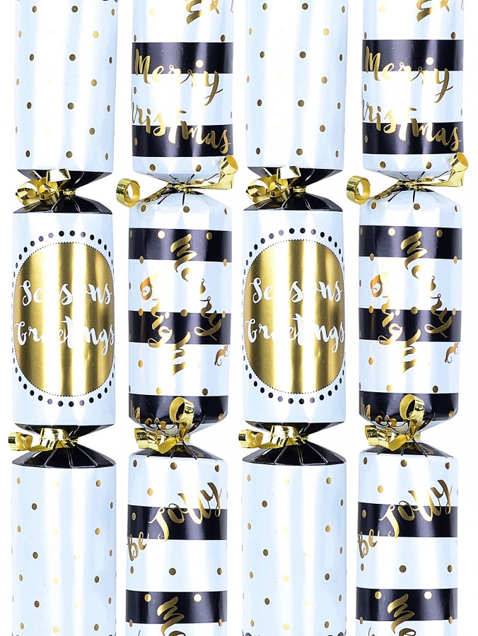 Christmas Text On Black & White With Shiny Gold Cracker Bon Bons - 12 x 29cm