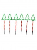 6x 61cm Green Trees On Red & White Stripe Path Light Set - Solar Or Electric