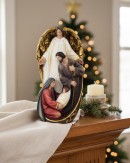 19cm Angel Of Nativity & Holy Family Embossed Resin Ornament