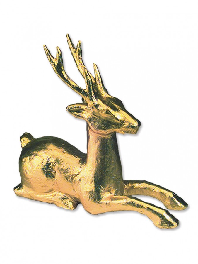 Gold Paper Mache Sitting Reindeer Ornament - 35cm