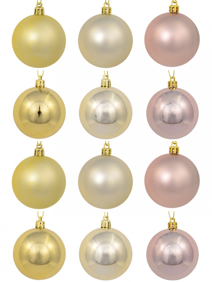 Gold, Champagne & Rose Gold Baubles - 12 x 60mm
