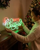 42cm Merry Christmas & Santa Hat Neon LED Display On Acrylic Board