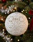 White Whimsical Signature Hollow Silver Glitter Snowflake Ball Bauble | 14cm