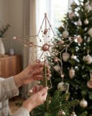 Large Pink Glitter 3D Star Christmas Tree Topper With Pearls | 33cm