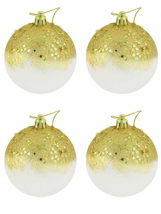 Gold Star Sequins & Glitter Opaque Baubles - 4 x 80mm