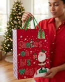 Large Red Christmas Gift Bag With Santa's On His Way! Print