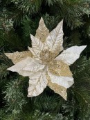 25cm Gold Poinsettia Flower With Gold Glitter Detail Christmas Tree Clip Pick