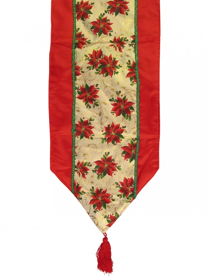 Red With Poinsettia Table Runner - 1.8m