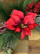 Pre-Decorated Wire Spun Wreath With Mixed Foliage & Red Poinsettia - 58cm