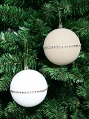 2x 95mm White & Coffee Flocked Baubles With Encrusted Diamantes