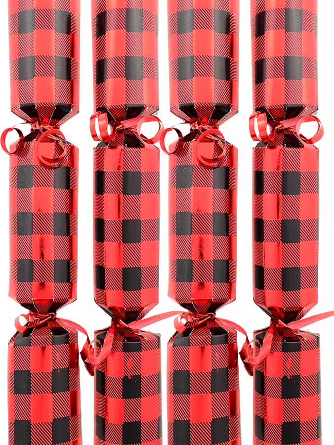 100x 24cm Red Chequered Tartan Pattern Small Christmas Cracker Bon Bons