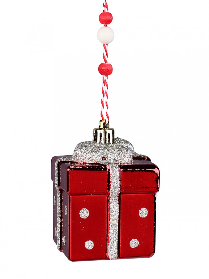 60mm Red Gift Box With Silver Glitter Ribbon Christmas Tree Ornament