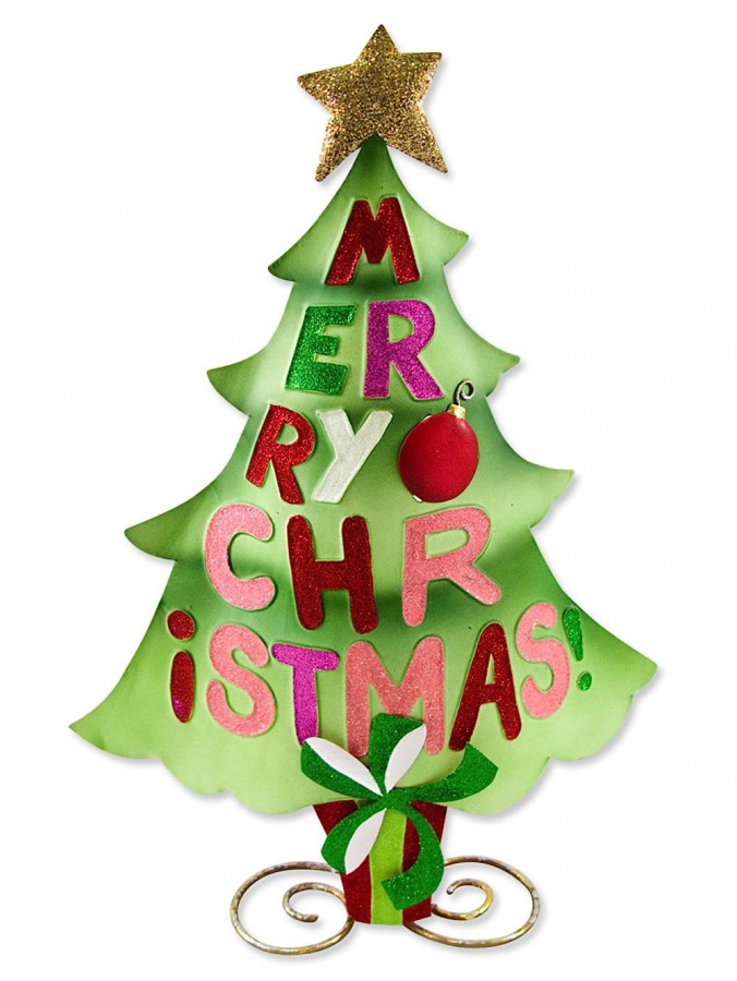 Christmas Tree With Merry Christmas Tin Ornament - 38cm