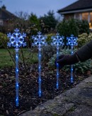 4x Solar LED Christmas Snowflake Path Lights - Blue Garden Stakes | 67cm