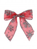 Red & Silver Glitter Snowflake Pattern Christmas Bow Decorations - 6 x 12cm