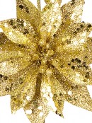 Gold Glitter Poinsettia Pick With 2 Flowers On Single Stem - 30cm