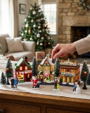 17 Piece Christmas Village Set With Theatre, Bookshop & Gift Store Figures