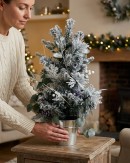 66cm Flocked Foliage Bouquet Tabletop Tree | 70 Tips & Silver Tin Pot