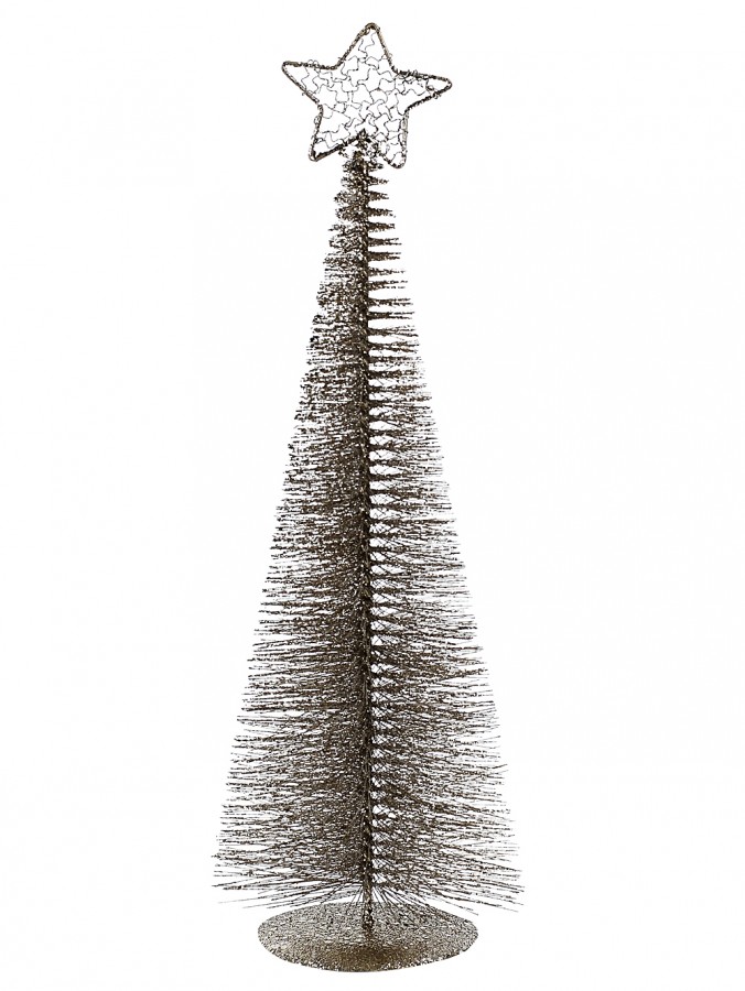 Glitter Frost Look Champagne Wire Tree Christmas Tabletop Ornament - 45cm