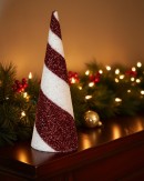 44cm Red & White Swirl Christmas Tabletop Conical Tree Tinsel Plaque 