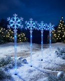 4x Solar LED Christmas Snowflake Path Lights - Blue Garden Stakes | 67cm