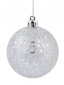 Silver Metallic Sequins & Glitter Coated Christmas Baubles - 12 x 60mm