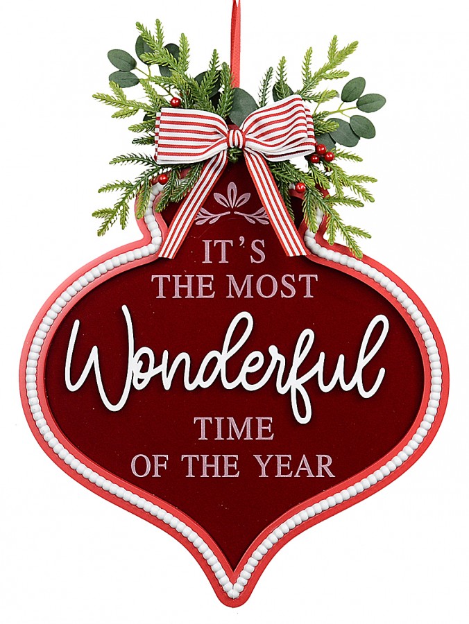 46cm It's The Most Wonderful TIme Of The Year Decorated Bauble Plaque