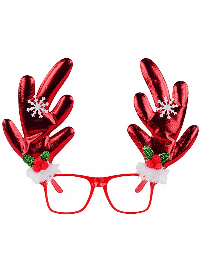 Red Reindeer Antlers Fun Novelty Christmas Glasses - One Size Fits Most