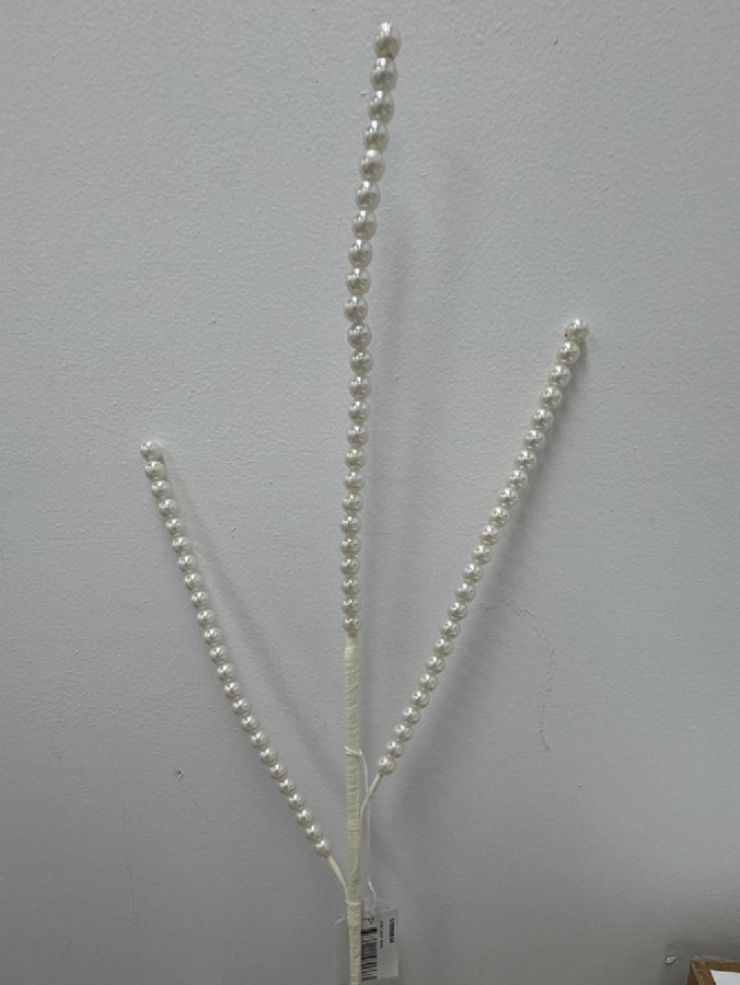 White Pearl String Cascade Christmas Spray Stem With Malleable Vines | 68cm