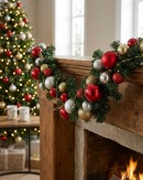 2.7m Decorated Red & Gold Bauble Christmas Garland | Star, Ribbon & Twigs