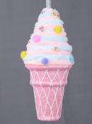 20cm Pink & Blue Ice Cream Cone With Toppings Christmas Tree Ornament