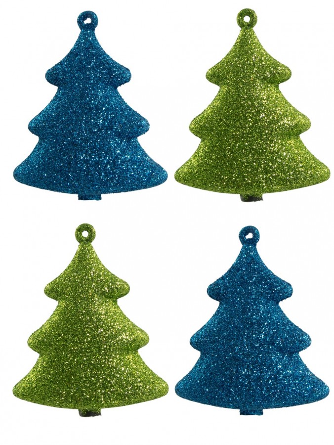 Turquoise & Lime Green 3D Tree Hanging Decorations - 4 x 70mm