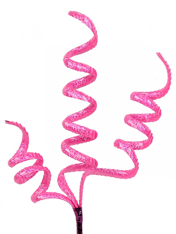 36cm Shiny Pink Layered Sequins Curly Ribbon Spray Long Christmas Stem