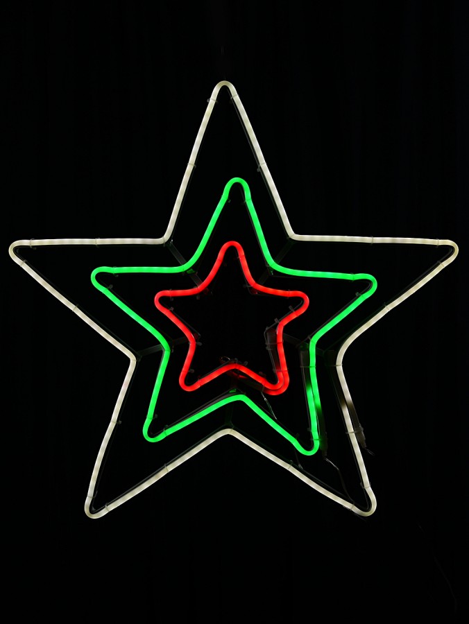 51cm Concentric Stars Outdoor Red Green & Cool White Neon LED Light Display